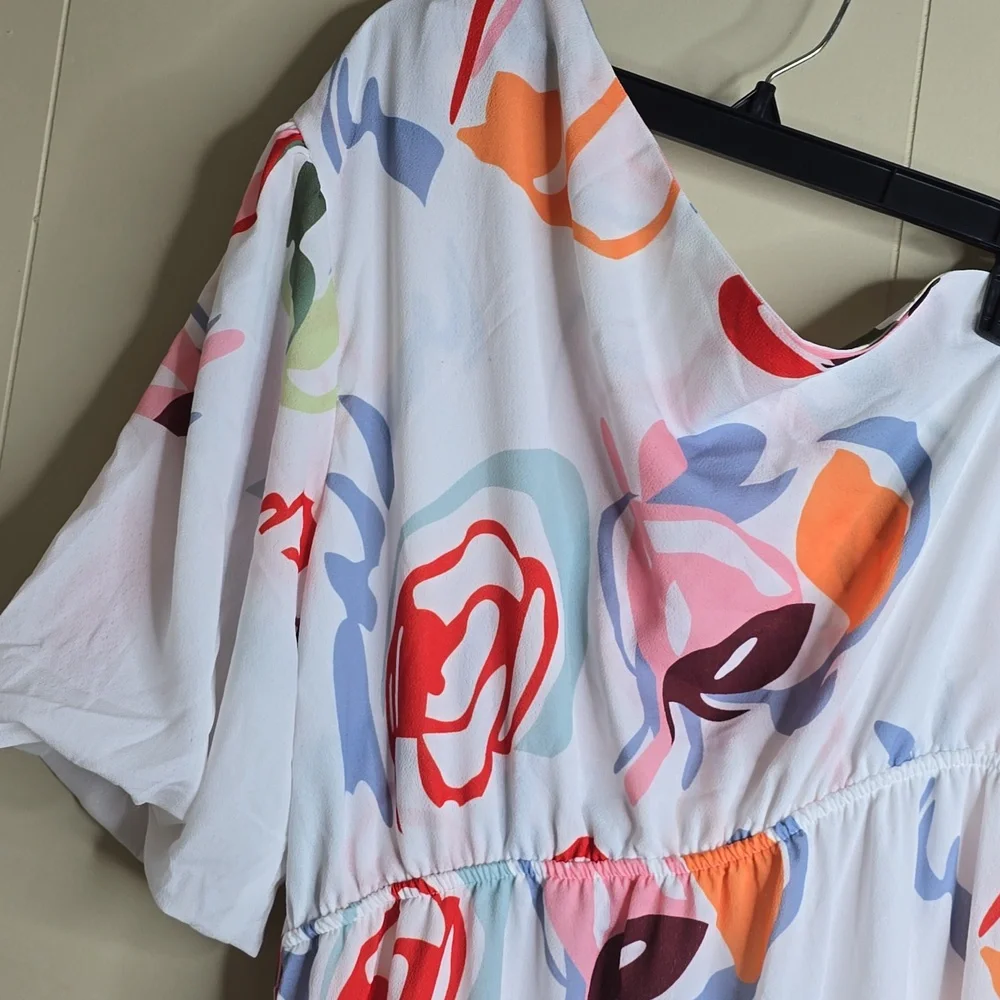 Women's One Shoulder Colorful Abstract Print Dress Zebra Girl XL